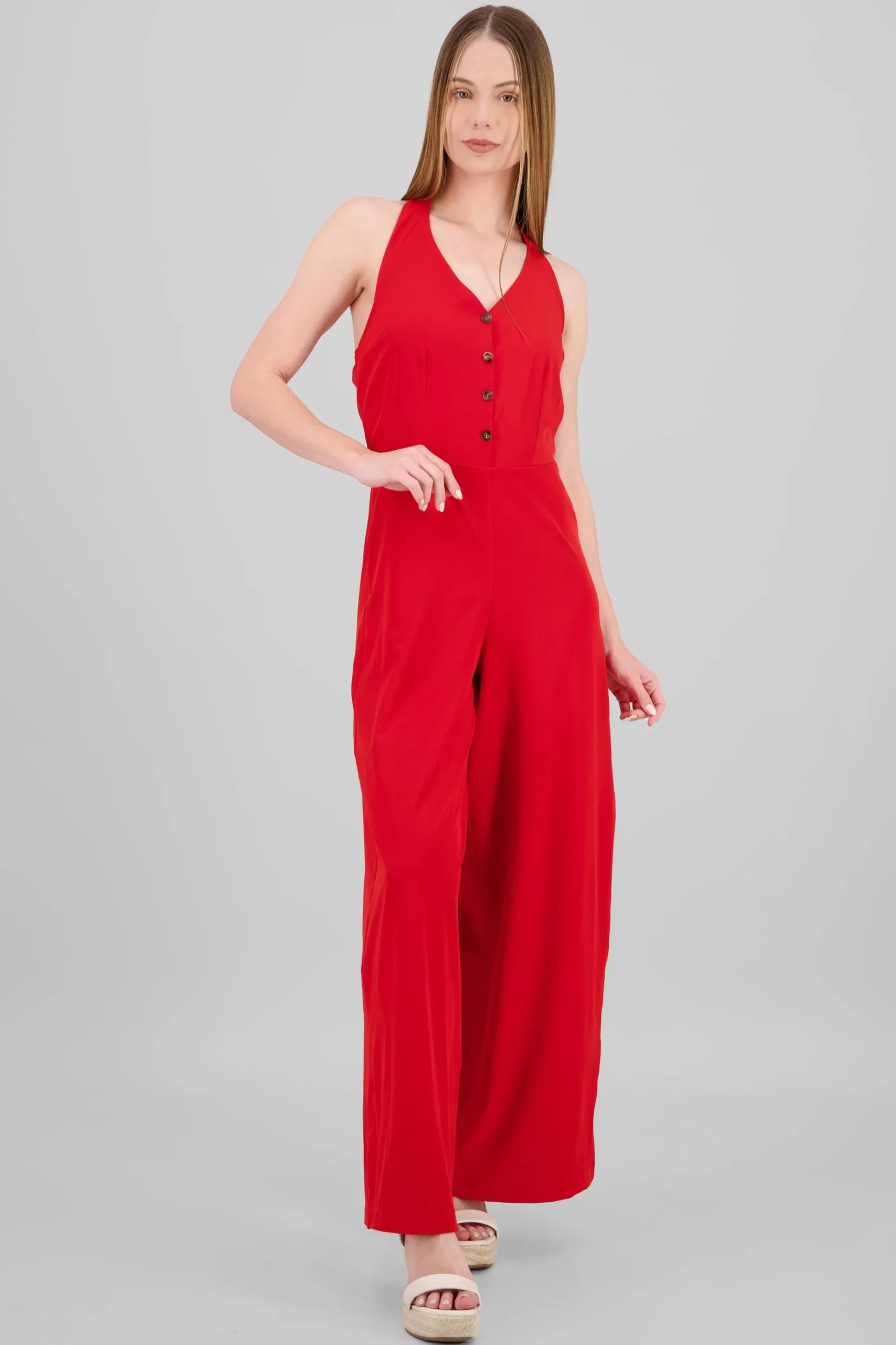 Shasa Button Details Halter Jumpsuit