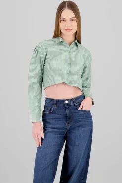 Shasa Button Details Long Sleeve Crop Shirt