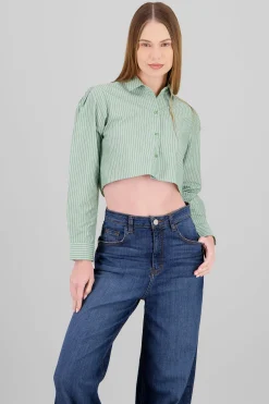 Shasa Button Details Long Sleeve Crop Shirt
