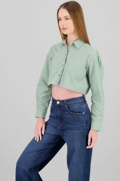 Shasa Button Details Long Sleeve Crop Shirt