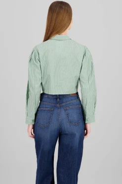 Shasa Button Details Long Sleeve Crop Shirt