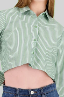 Shasa Button Details Long Sleeve Crop Shirt