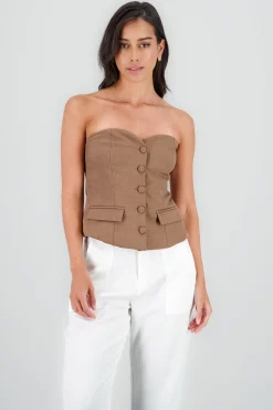 Shasa Button Details Strapless Top