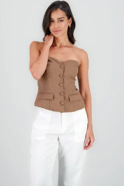 Shasa Button Details Strapless Top