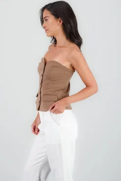 Shasa Button Details Strapless Top