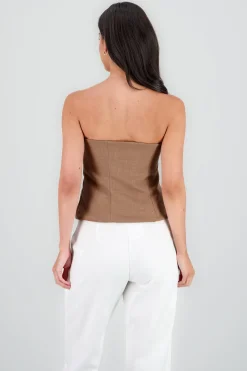 Shasa Button Details Strapless Top
