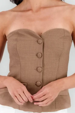 Shasa Button Details Strapless Top