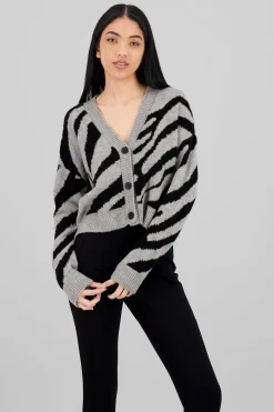Shasa Buttoned Zebra Animal Print Cardigan