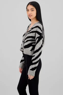 Shasa Buttoned Zebra Animal Print Cardigan