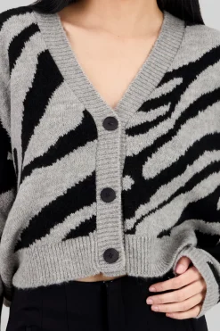Shasa Buttoned Zebra Animal Print Cardigan