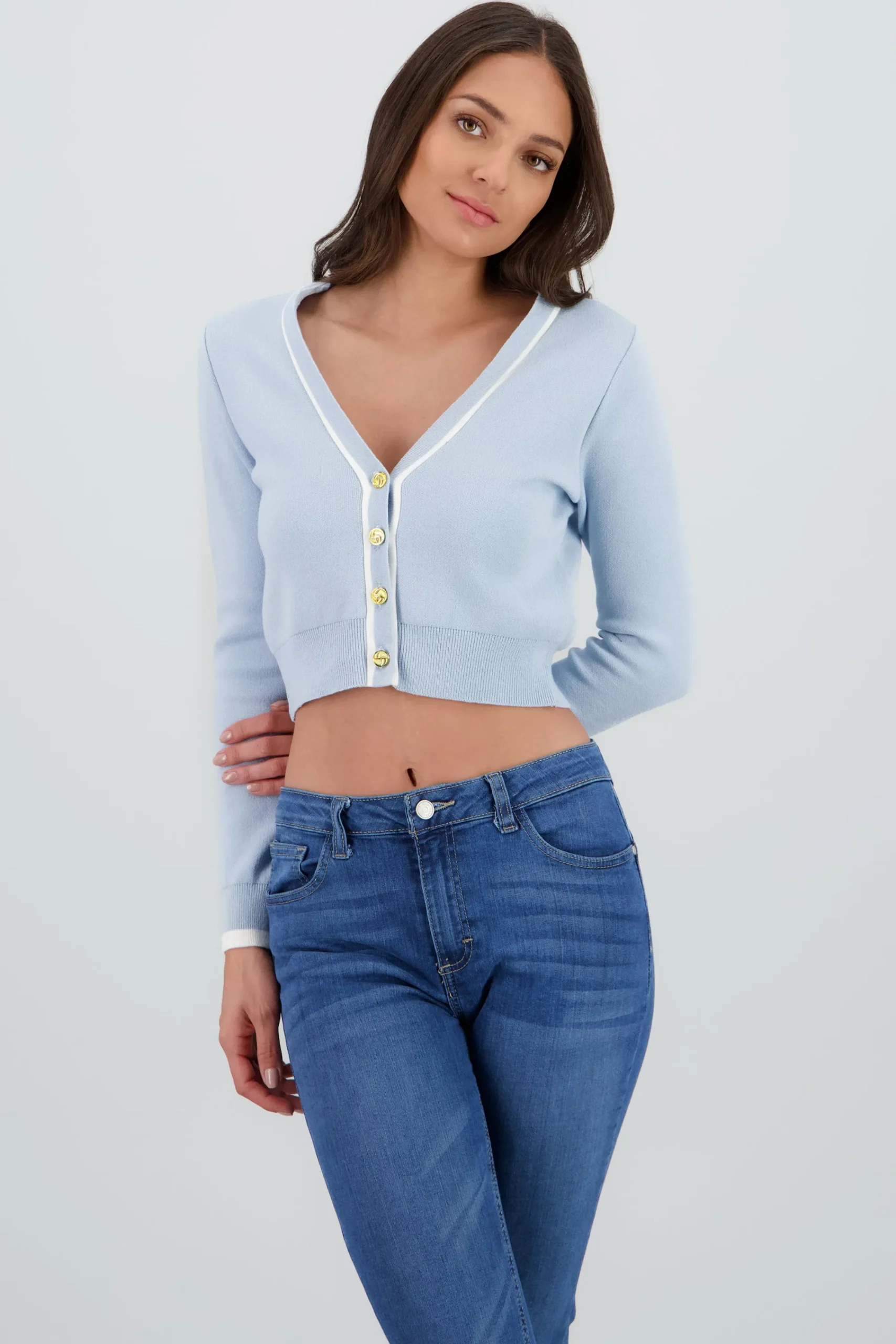 Shasa Buttons Contrast Detail Cardigan