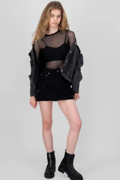 Shasa Cargo Denim Skirt With Straps Detail