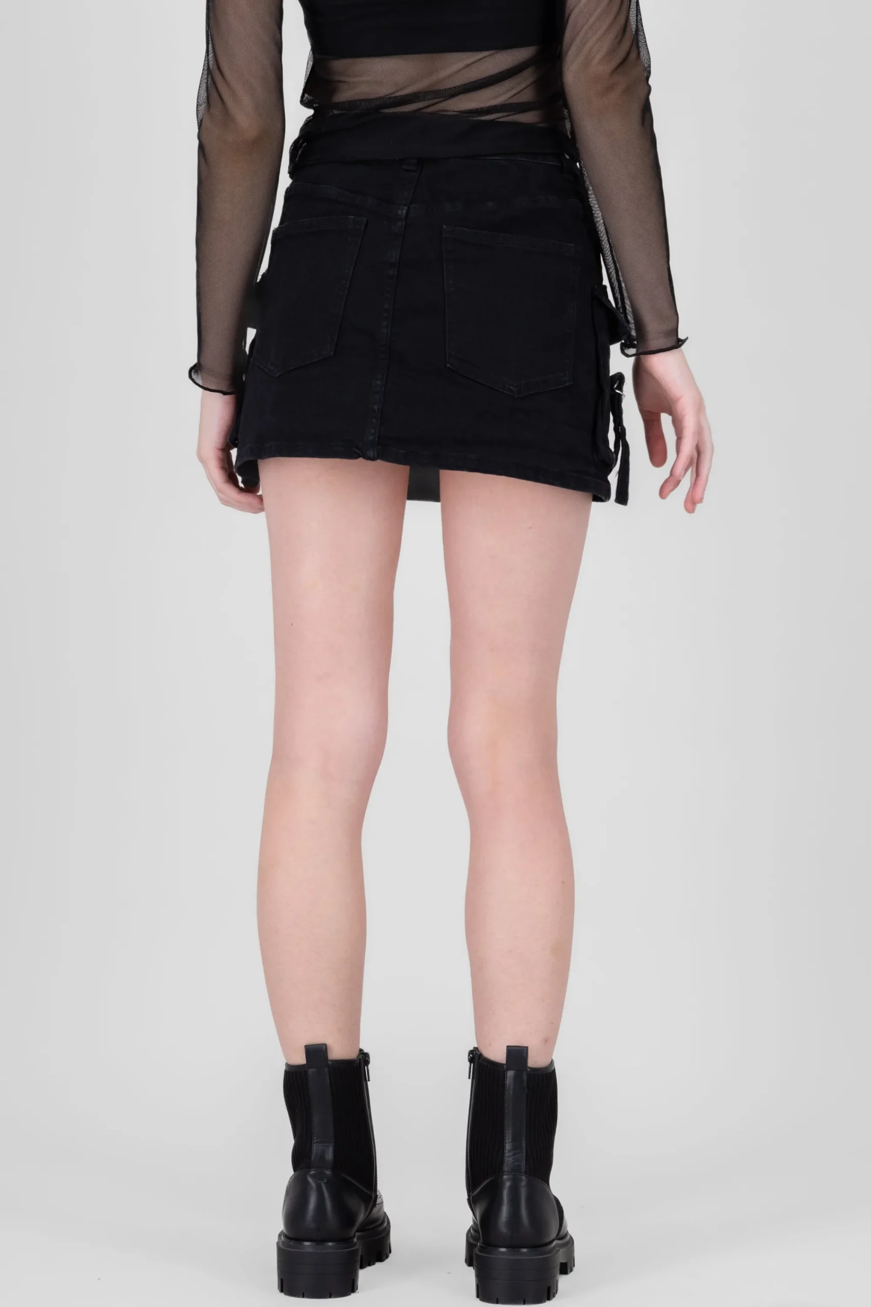 Shasa Cargo Denim Skirt With Straps Detail