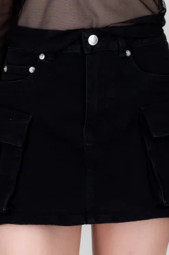 Shasa Cargo Denim Skirt With Straps Detail