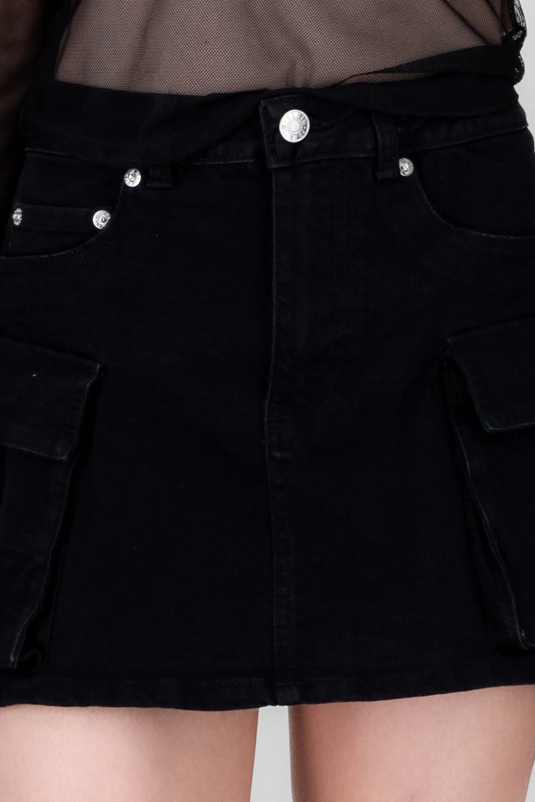 Shasa Cargo Denim Skirt With Straps Detail