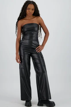 Shasa Cargo Faux Leather Jumpsuit