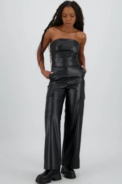 Shasa Cargo Faux Leather Jumpsuit