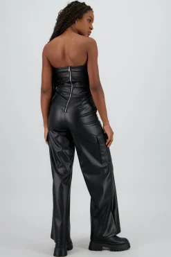 Shasa Cargo Faux Leather Jumpsuit