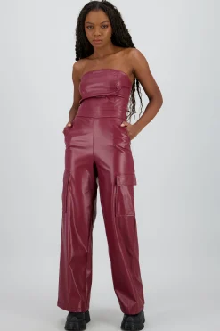 Shasa Cargo Faux Leather Jumpsuit