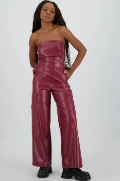 Shasa Cargo Faux Leather Jumpsuit