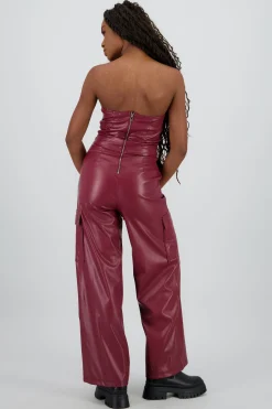 Shasa Cargo Faux Leather Jumpsuit