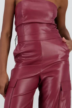 Shasa Cargo Faux Leather Jumpsuit