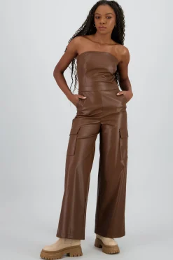 Shasa Cargo Faux Leather Jumpsuit