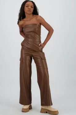 Shasa Cargo Faux Leather Jumpsuit