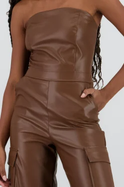 Shasa Cargo Faux Leather Jumpsuit