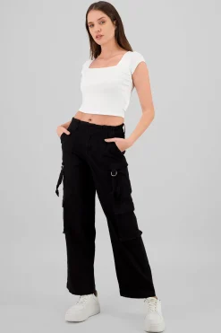 Shasa Cargo Pants with Three Pockets and Straps