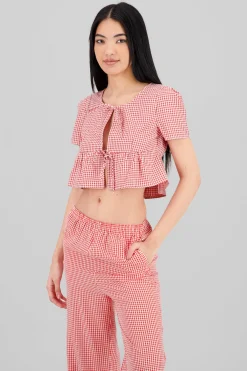 Shasa Checkered Blouse with Bows
