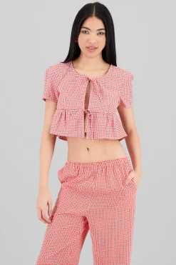Shasa Checkered Blouse with Bows