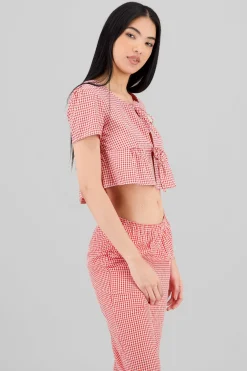 Shasa Checkered Blouse with Bows