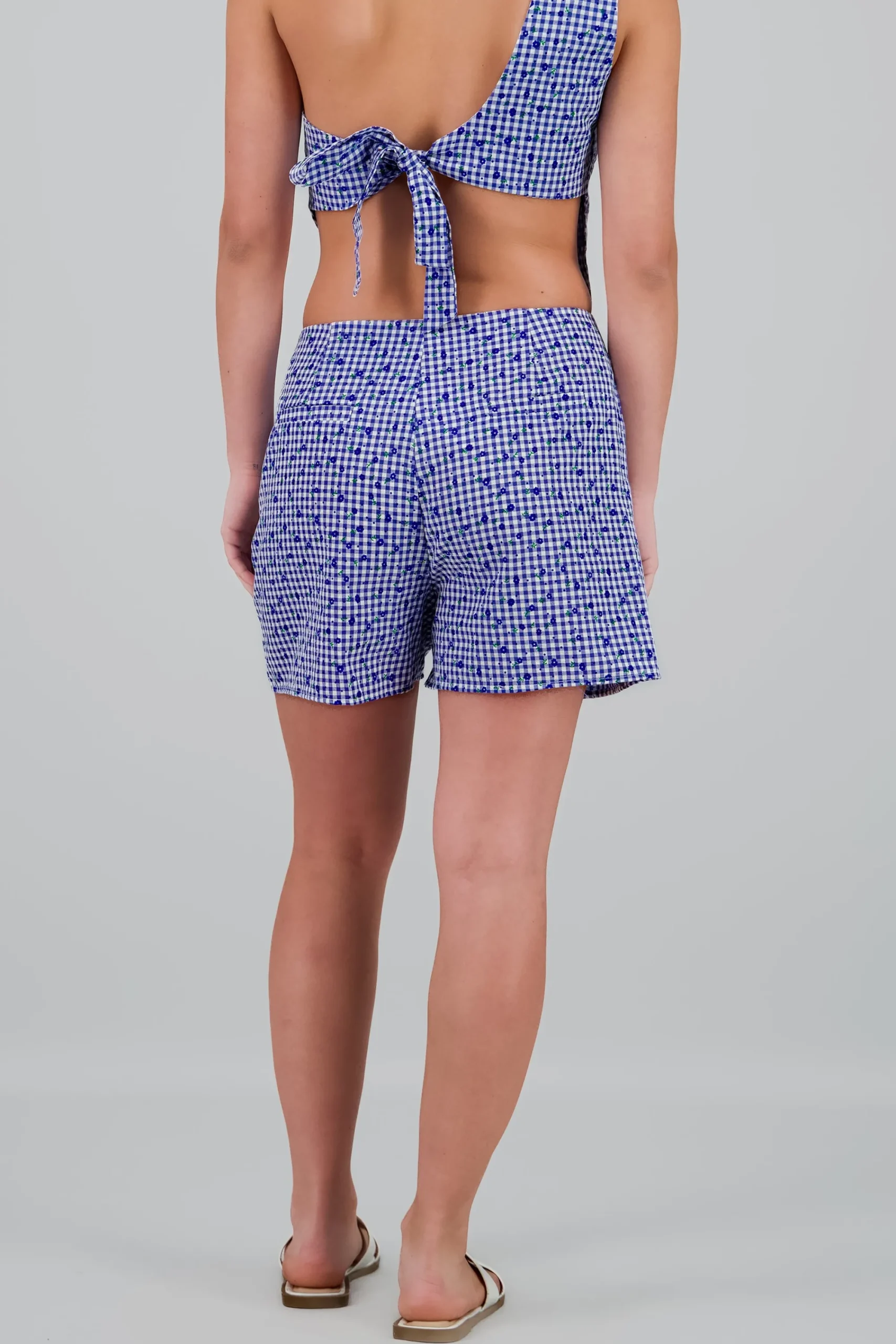 Shasa Checkered Shorts with Flowers