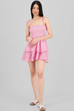Shasa Checkered Smocked Mini Dress