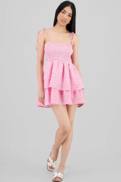 Shasa Checkered Smocked Mini Dress