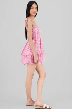 Shasa Checkered Smocked Mini Dress