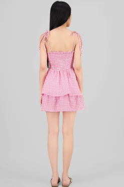 Shasa Checkered Smocked Mini Dress