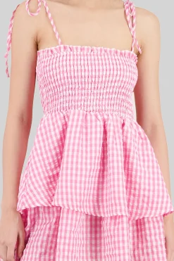 Shasa Checkered Smocked Mini Dress