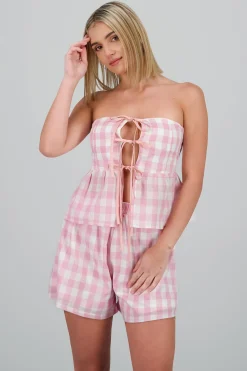 Shasa Checkered Strapless Top