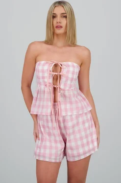 Shasa Checkered Strapless Top