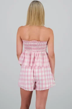 Shasa Checkered Strapless Top