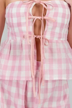 Shasa Checkered Strapless Top