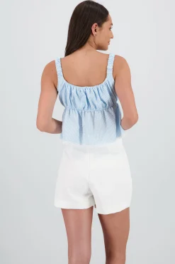 Shasa Checkered Strappy Blouse with Lace Detail