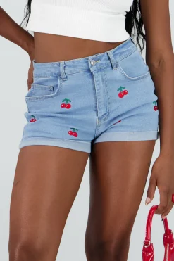Shasa Cherry Embroidered Denim Shorts