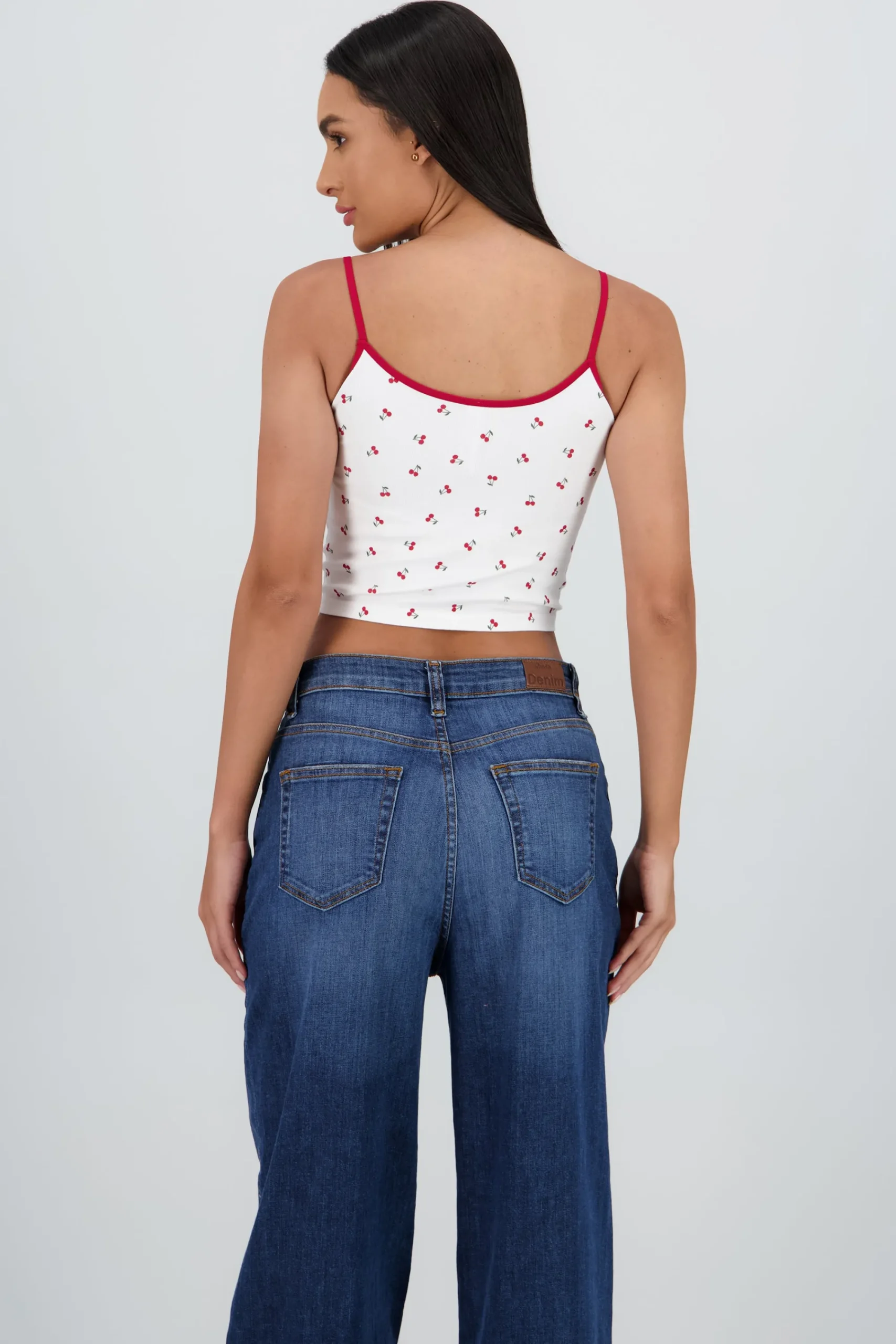 Shasa Cherry Print Contrast Strap Top