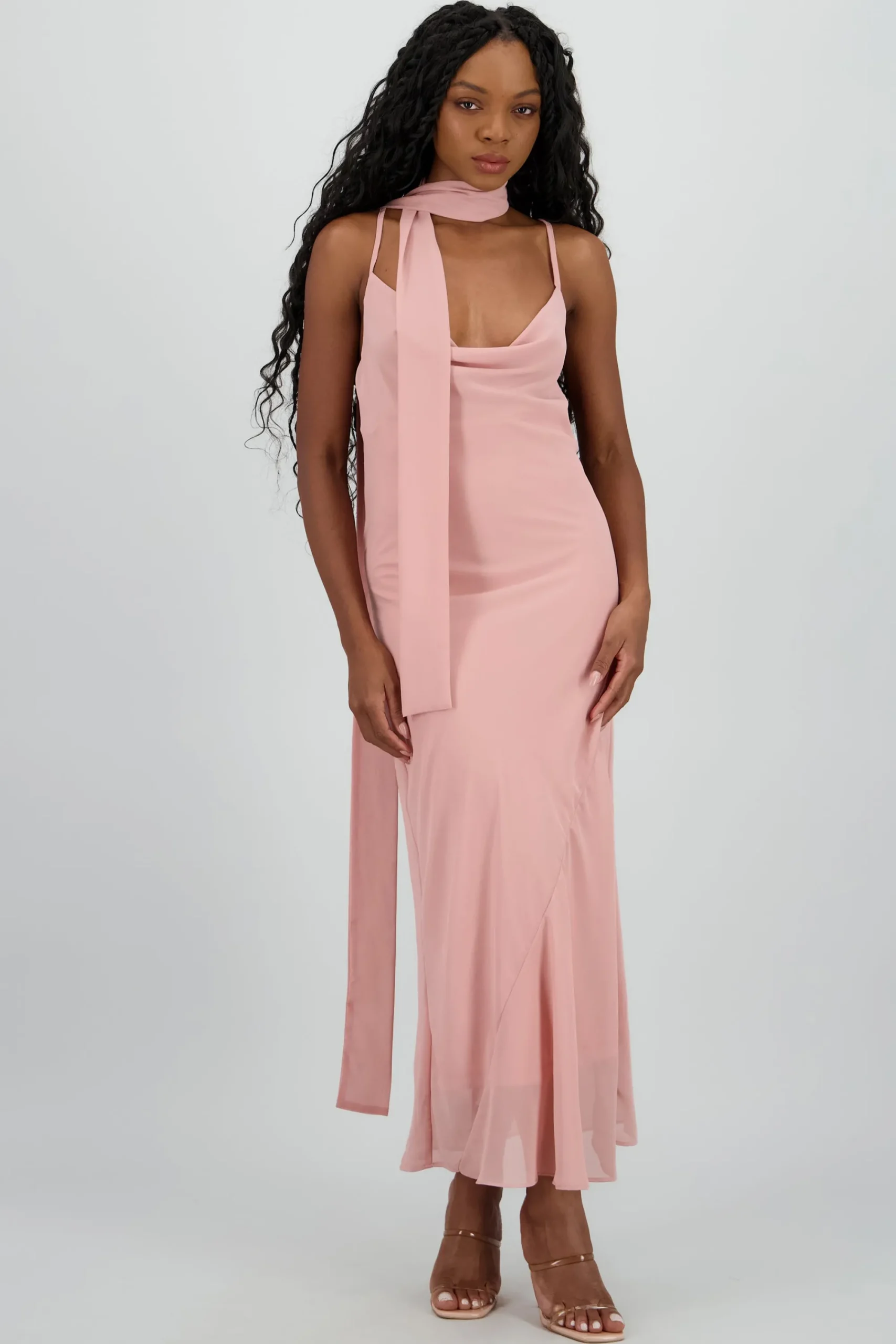 Shasa Chiffon Maxi Dress With Scarf