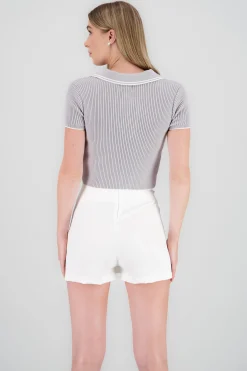 Shasa ColorContrast Polo Neck Crop Top
