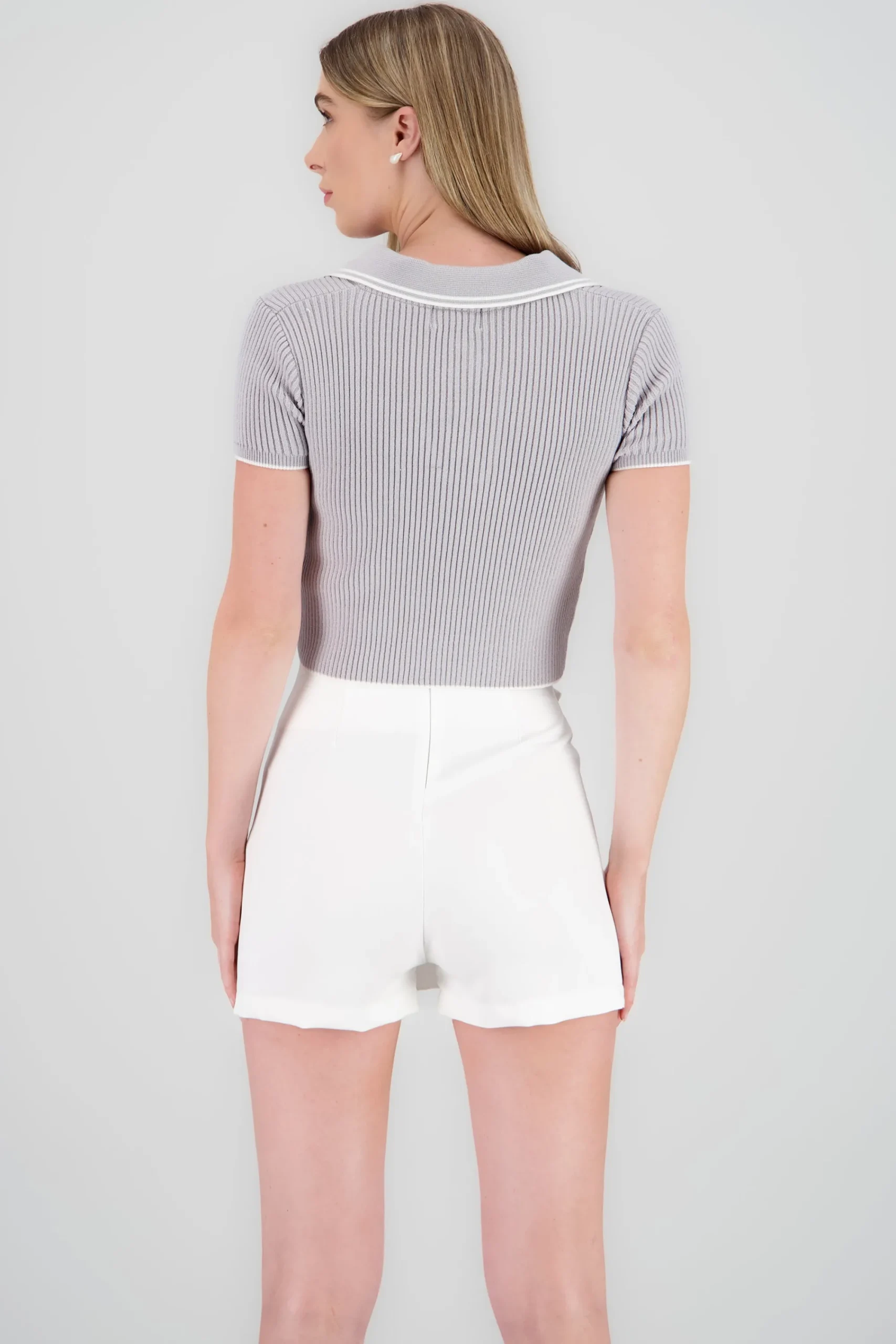 Shasa ColorContrast Polo Neck Crop Top