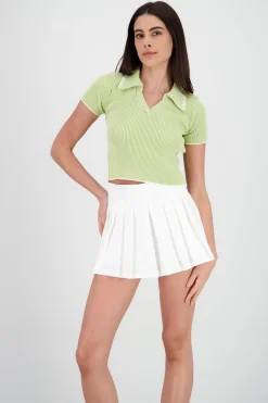 Shasa ColorContrast Polo Neck Crop Top